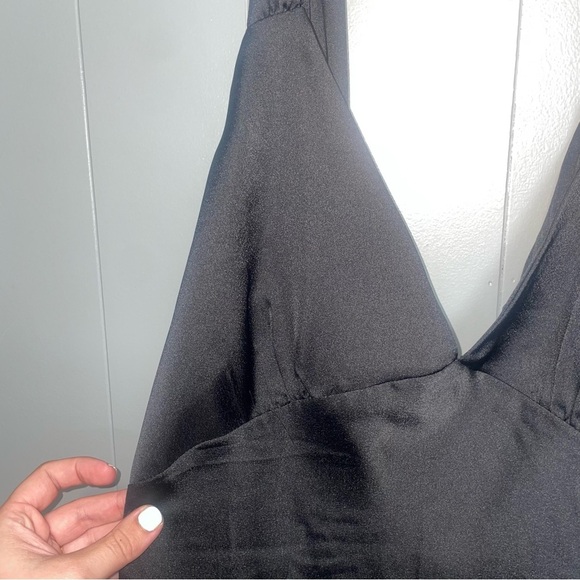 Abercrombie & Fitch Black Satin Slip Mini Tie Back Dress Small - Picture 2 of 6